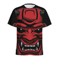 Red Japanese Demon Mask Print Men's Athletic T-Shirt