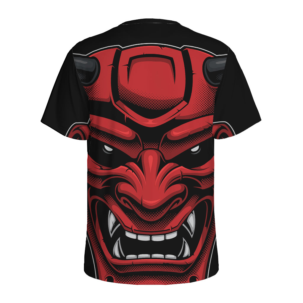 Red Japanese Demon Mask Print Men's Sports T-Shirt