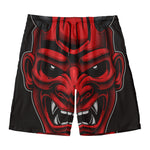 Red Japanese Demon Mask Print Men's Swim Trunks