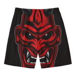 Red Japanese Demon Mask Print Men's Swim Trunks