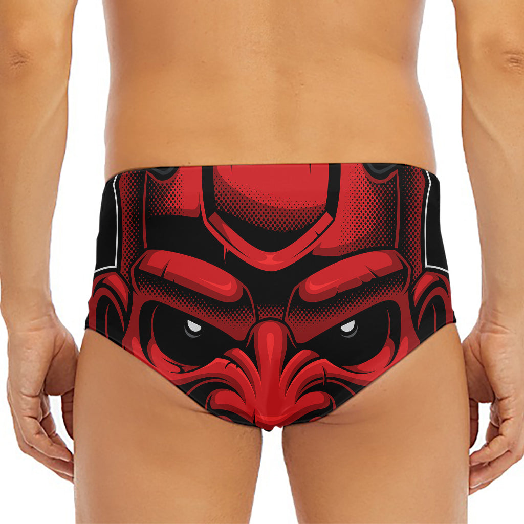 Red Japanese Demon Mask Print Men's Triangle Swim Briefs