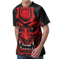 Red Japanese Demon Mask Print Men's Velvet T-Shirt