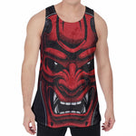 Red Japanese Demon Mask Print Men's Velvet Tank Top