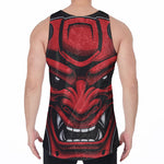 Red Japanese Demon Mask Print Men's Velvet Tank Top