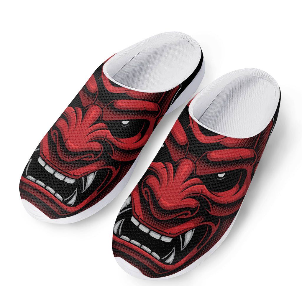 Red Japanese Demon Mask Print Mesh Casual Shoes
