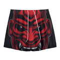 Red Japanese Demon Mask Print Mesh Shorts
