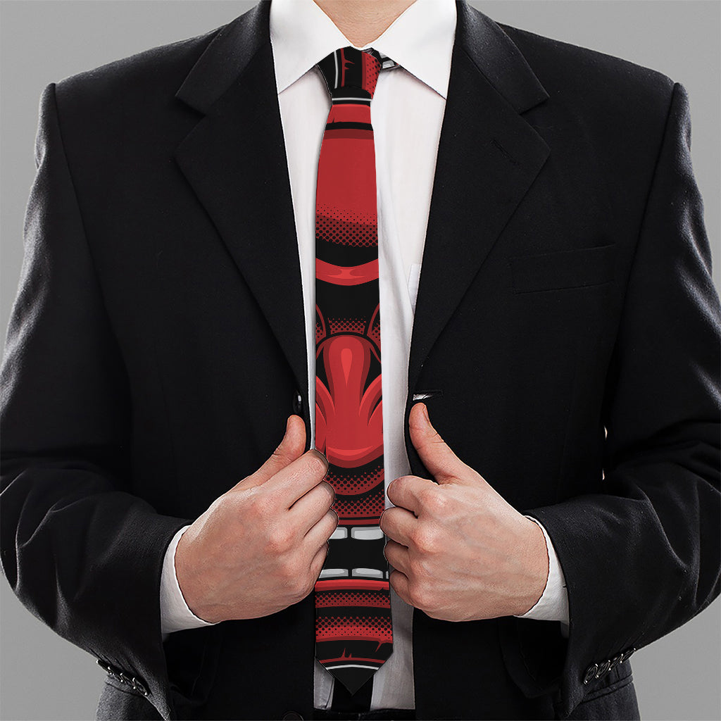 Red Japanese Demon Mask Print Necktie