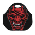 Red Japanese Demon Mask Print Neoprene Lunch Bag