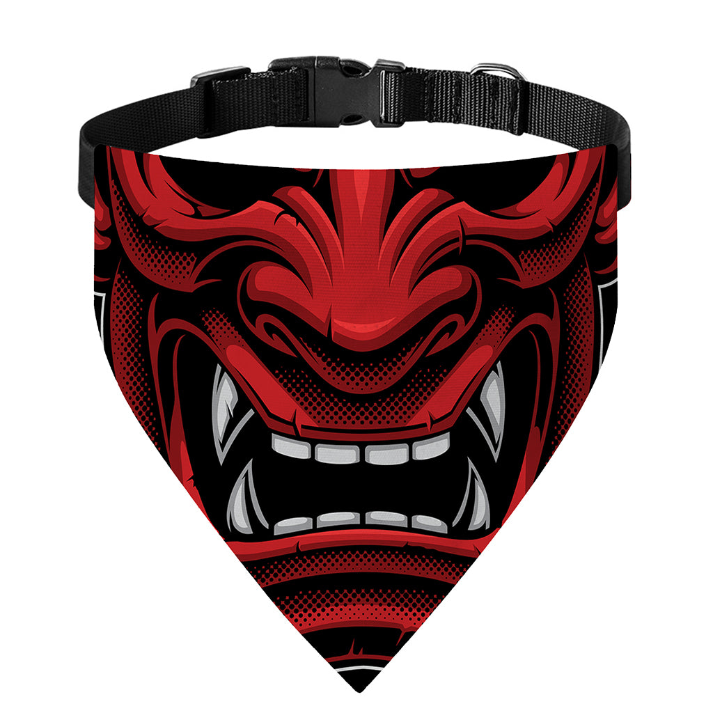 Red Japanese Demon Mask Print Over The Collar Dog Bandana