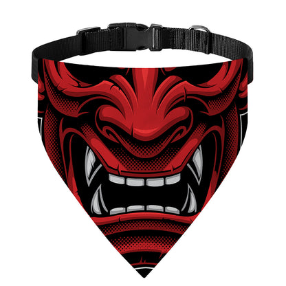 Red Japanese Demon Mask Print Over The Collar Dog Bandana