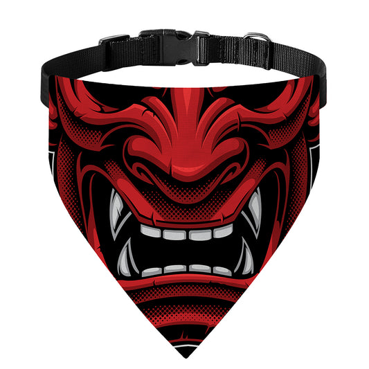 Red Japanese Demon Mask Print Over The Collar Dog Bandana
