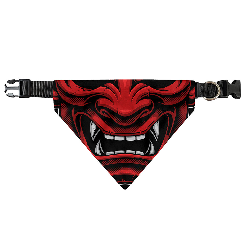 Red Japanese Demon Mask Print Over The Collar Dog Bandana