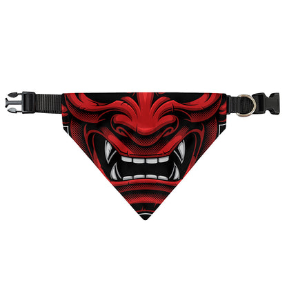 Red Japanese Demon Mask Print Over The Collar Dog Bandana