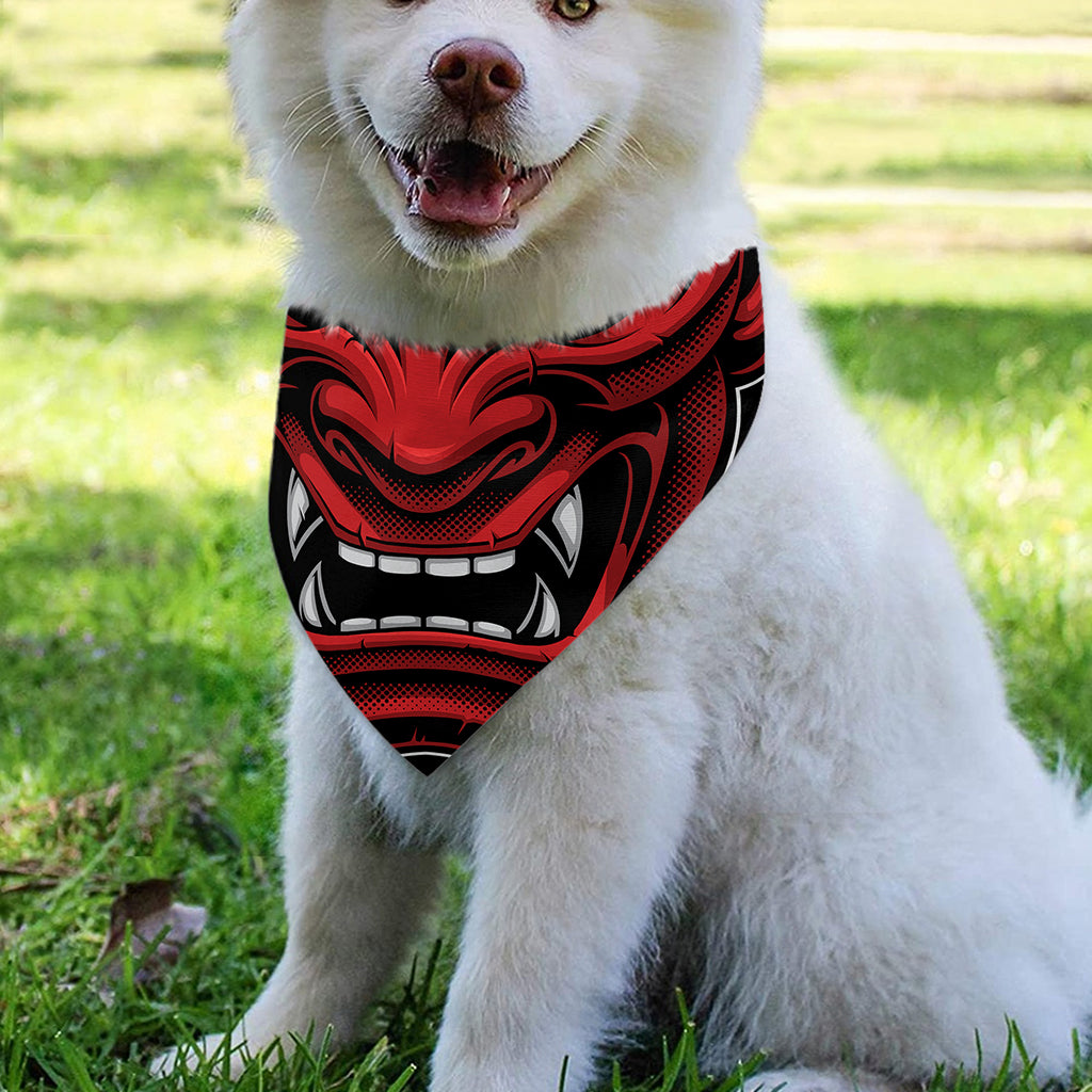 Red Japanese Demon Mask Print Over The Collar Dog Bandana