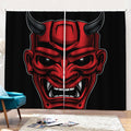 Red Japanese Demon Mask Print Pencil Pleat Curtains