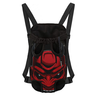 Red Japanese Demon Mask Print Pet Carrier Backpack