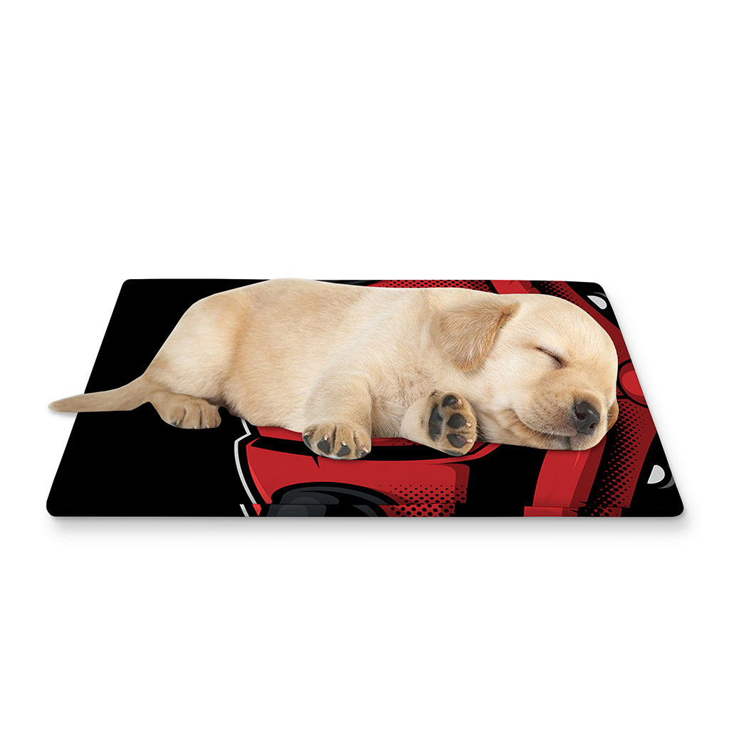 Red Japanese Demon Mask Print Pet Cooling Mat Cover