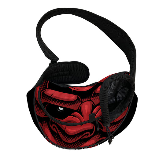 Red Japanese Demon Mask Print Pet Sling Carrier