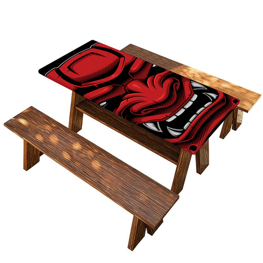 Red Japanese Demon Mask Print Picnic Table Cover