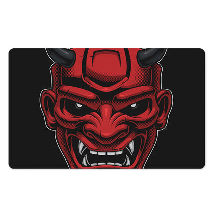Red Japanese Demon Mask Print Polyester Doormat