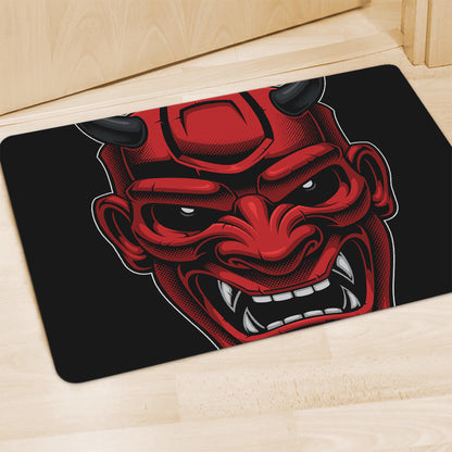 Red Japanese Demon Mask Print Polyester Doormat