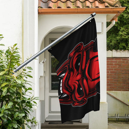 Red Japanese Demon Mask Print Polyester Flag