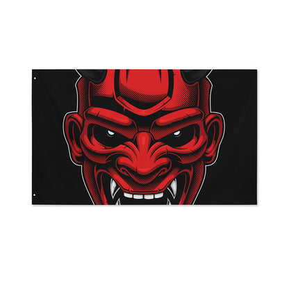 Red Japanese Demon Mask Print Polyester Flag