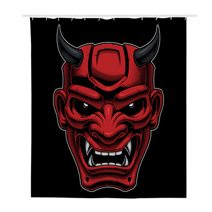 Red Japanese Demon Mask Print Polyester Shower Curtain