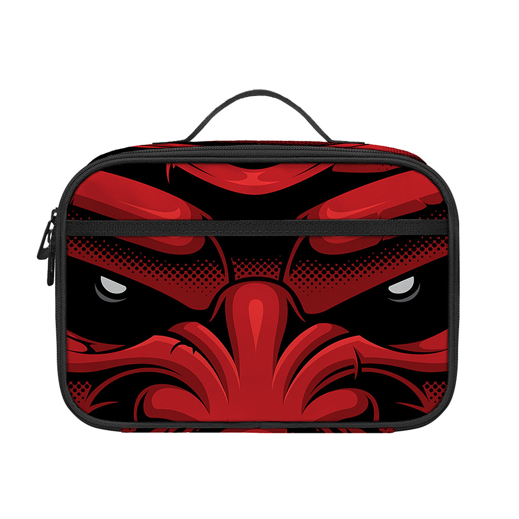 Red Japanese Demon Mask Print Portable Lunch Bag