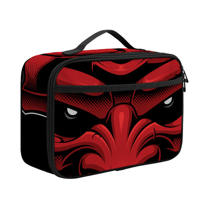 Red Japanese Demon Mask Print Portable Lunch Bag