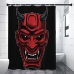 Red Japanese Demon Mask Print Premium Shower Curtain