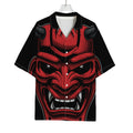 Red Japanese Demon Mask Print Rayon Hawaiian Shirt