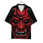 Red Japanese Demon Mask Print Rayon Hawaiian Shirt