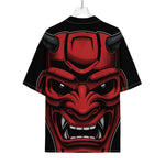 Red Japanese Demon Mask Print Rayon Hawaiian Shirt