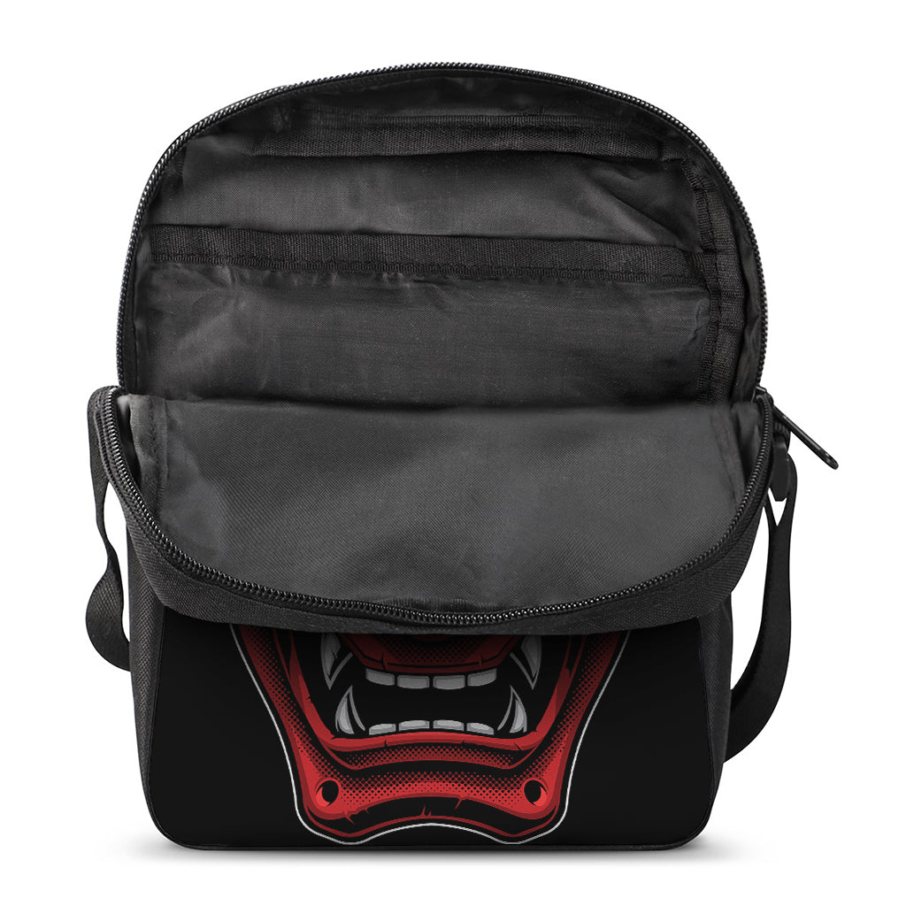 Red Japanese Demon Mask Print Rectangular Crossbody Bag