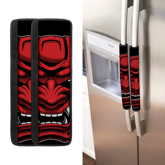Red Japanese Demon Mask Print Refrigerator Handle Covers