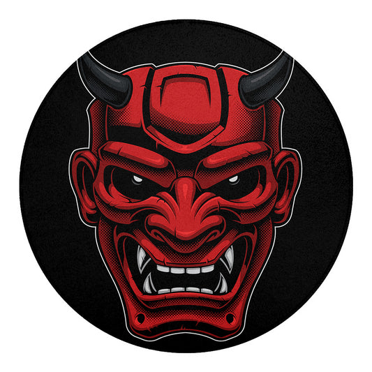 Red Japanese Demon Mask Print Round Blanket