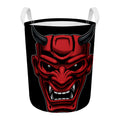 Red Japanese Demon Mask Print Round Laundry Basket