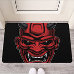 Red Japanese Demon Mask Print Rubber Doormat