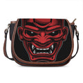 Red Japanese Demon Mask Print Saddle Bag