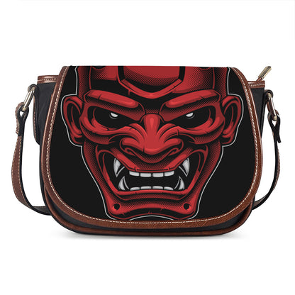 Red Japanese Demon Mask Print Saddle Bag