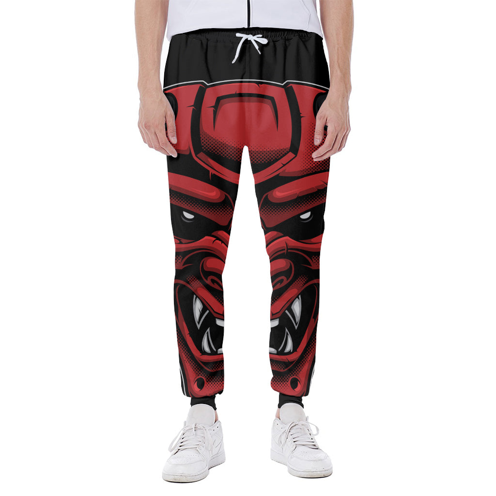 Red Japanese Demon Mask Print Scuba Joggers