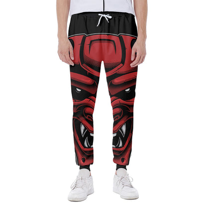 Red Japanese Demon Mask Print Scuba Joggers