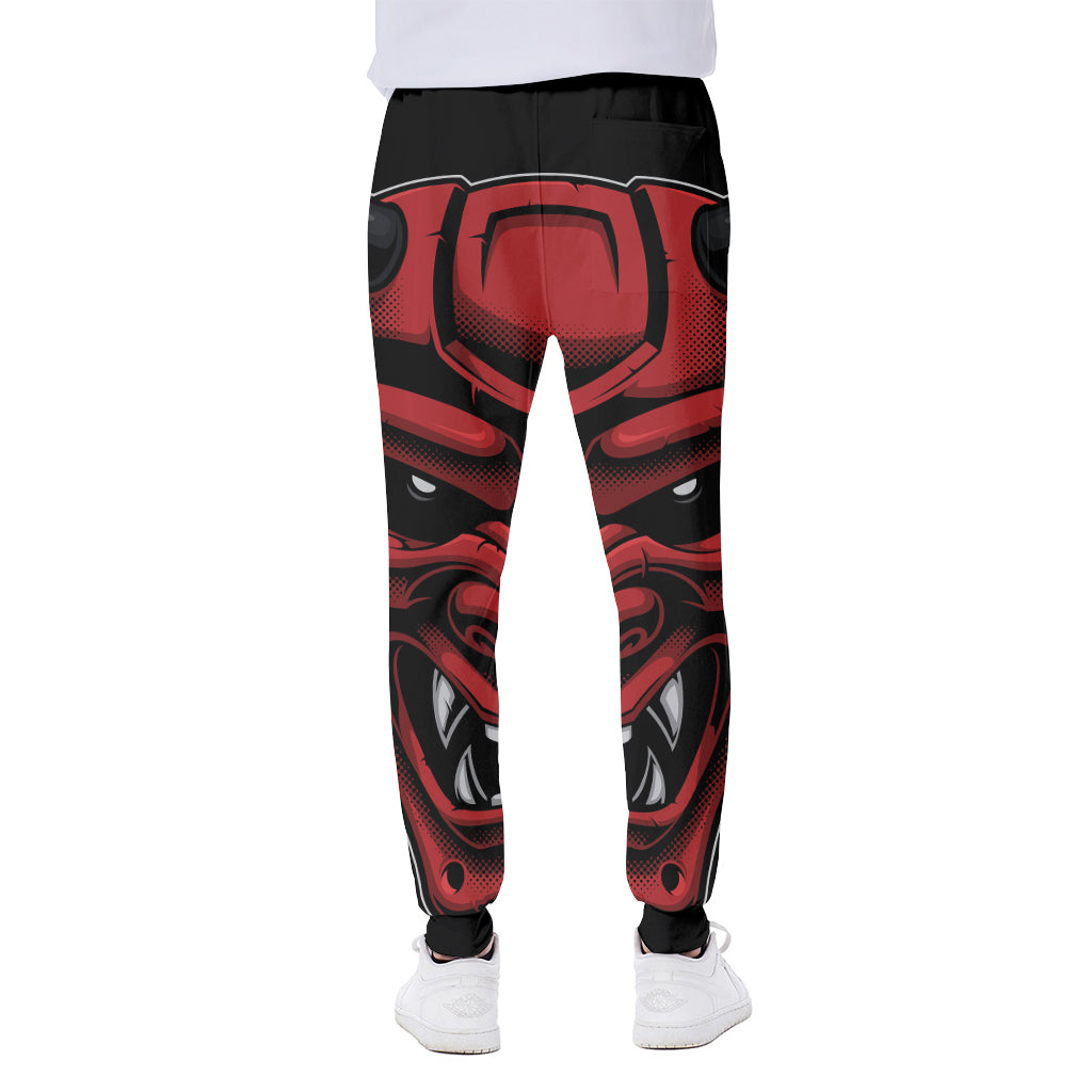 Red Japanese Demon Mask Print Scuba Joggers