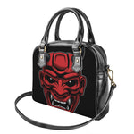 Red Japanese Demon Mask Print Shoulder Handbag