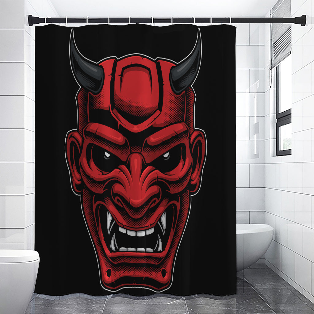 Red Japanese Demon Mask Print Shower Curtain