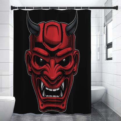 Red Japanese Demon Mask Print Shower Curtain