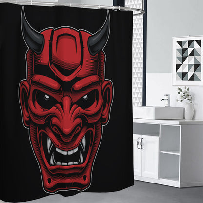 Red Japanese Demon Mask Print Shower Curtain