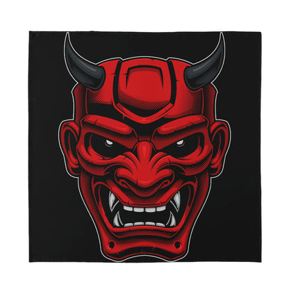 Red Japanese Demon Mask Print Silk Bandana