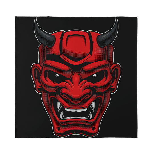 Red Japanese Demon Mask Print Silk Bandana